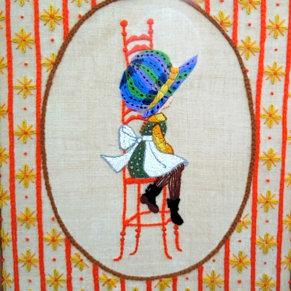 Holly Hobby Vintage Crewel Yarn Art Professionally Framed Sitting Pretty…